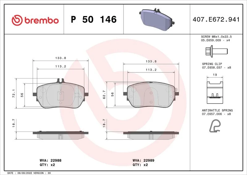 Sada brzdových platničiek, kotúčová brzda BREMBO P 50 146