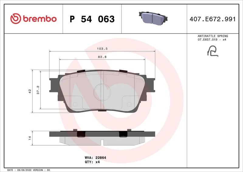 Sada brzdových platničiek, kotúčová brzda BREMBO P 54 063