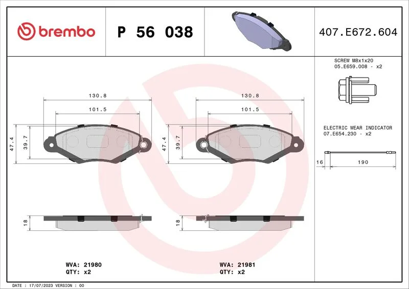 Sada brzdových platničiek, kotúčová brzda BREMBO P 56 038
