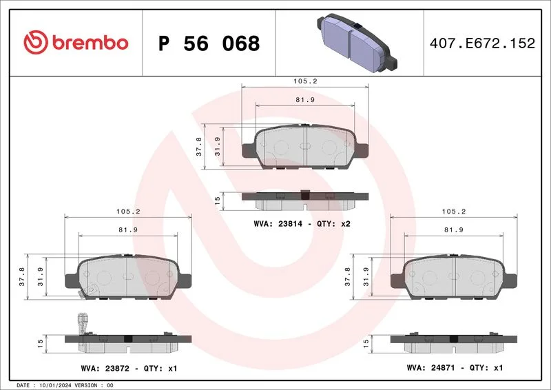 Sada brzdových platničiek, kotúčová brzda BREMBO P 56 068