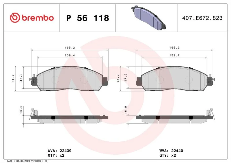 Sada brzdových platničiek, kotúčová brzda BREMBO P 56 118
