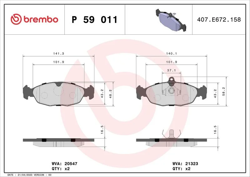 Brake Pad Set, disc brake BREMBO P 59 011