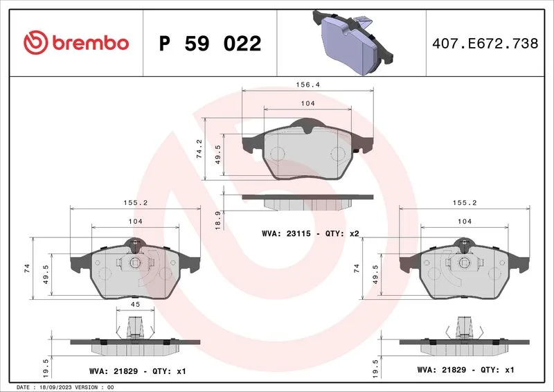 Sada brzdových platničiek, kotúčová brzda BREMBO P 59 022