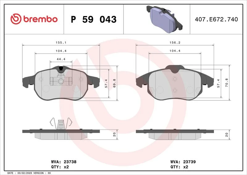 Sada brzdových platničiek, kotúčová brzda BREMBO P 59 043X