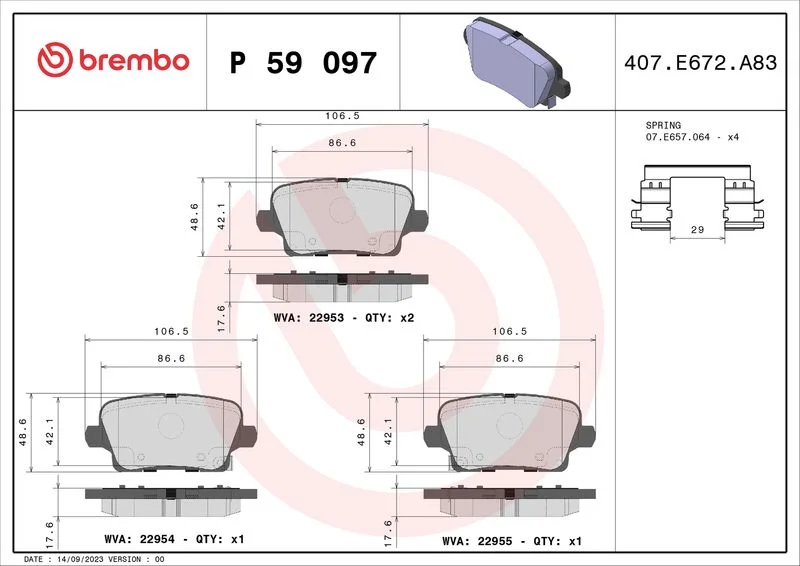 Sada brzdových platničiek, kotúčová brzda BREMBO P 59 097