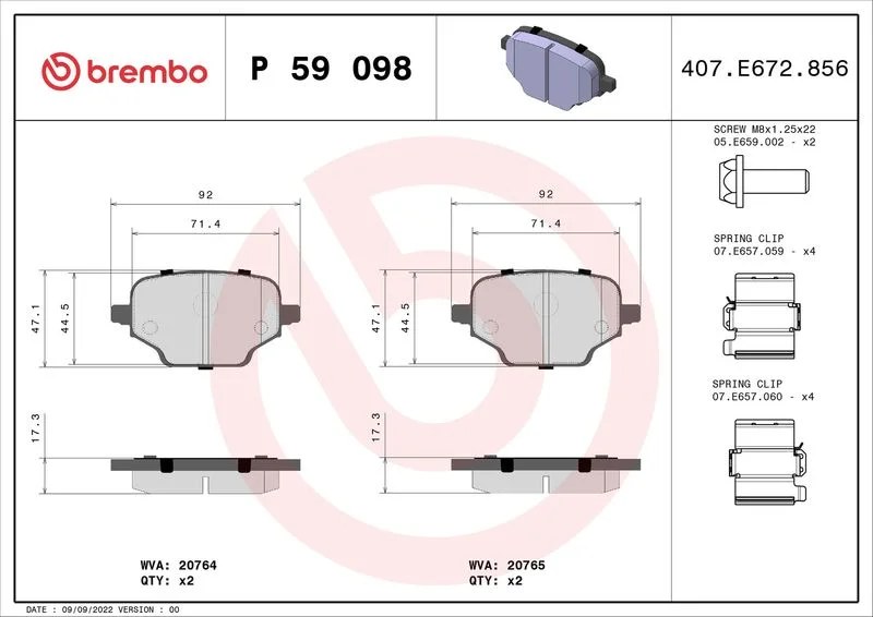 Brake Pad Set, disc brake BREMBO P 59 098