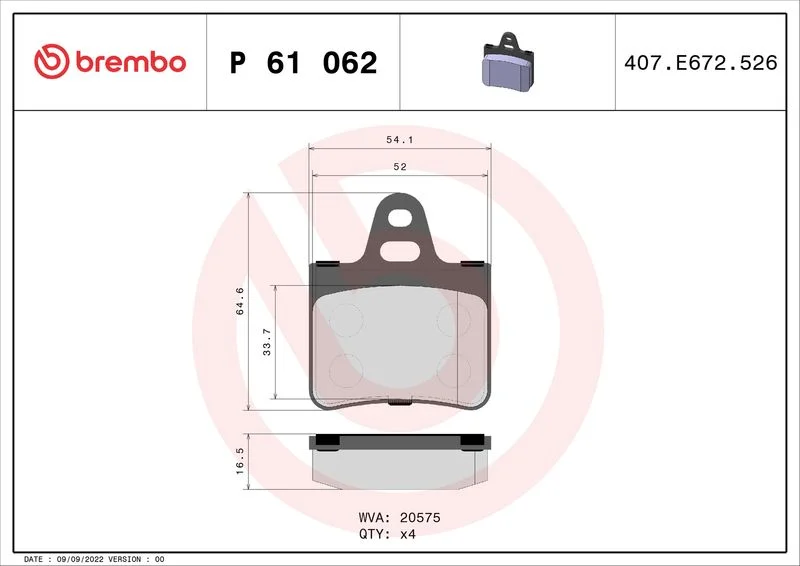 Brake Pad Set, disc brake BREMBO P 61 062