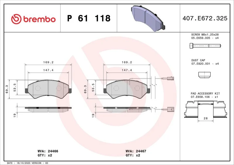 Sada brzdových platničiek, kotúčová brzda BREMBO P 61 118