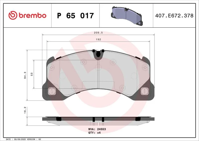 Sada brzdových platničiek, kotúčová brzda BREMBO P 65 017