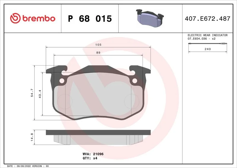 Sada brzdových platničiek, kotúčová brzda BREMBO P 68 015