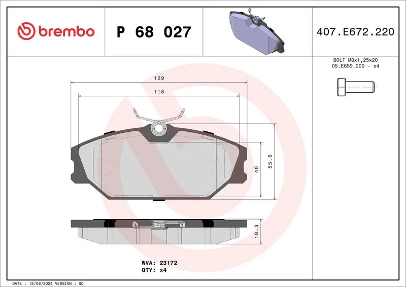 Sada brzdových platničiek, kotúčová brzda BREMBO P 68 027