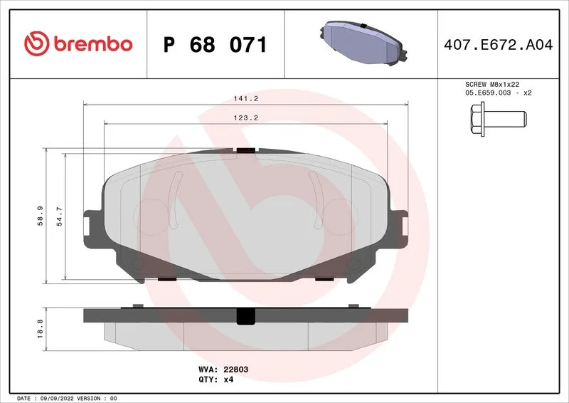 Brake Pad Set, disc brake BREMBO P 68 071