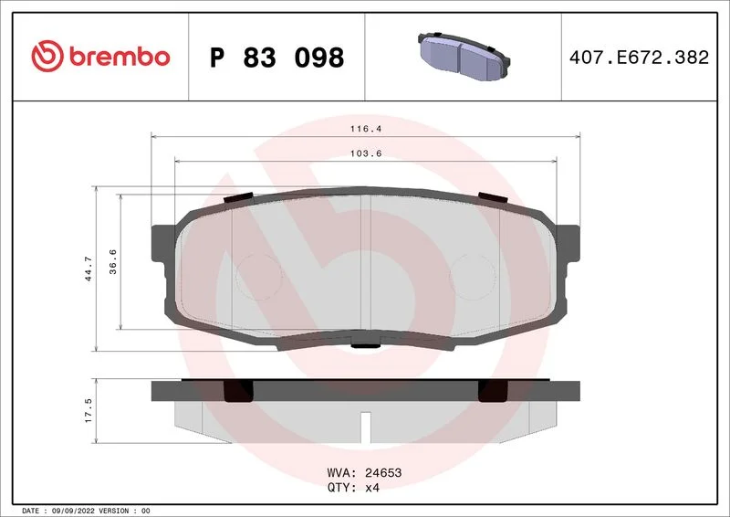 Sada brzdových platničiek, kotúčová brzda BREMBO P 83 098