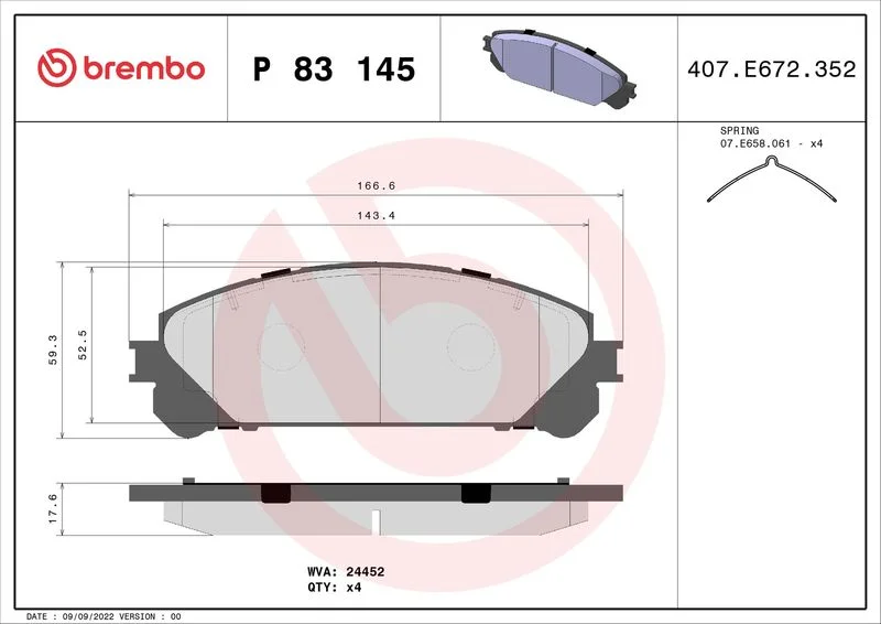 Brake Pad Set, disc brake BREMBO P 83 145