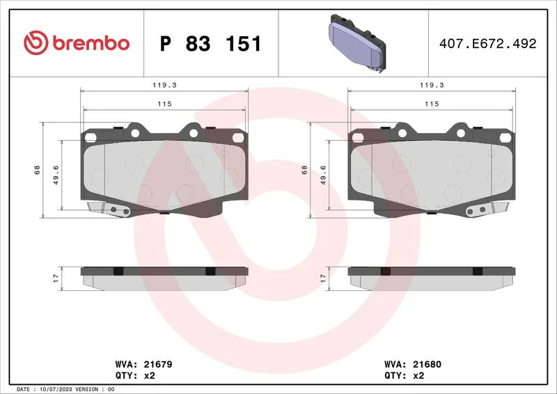 Sada brzdových platničiek, kotúčová brzda BREMBO P 83 151