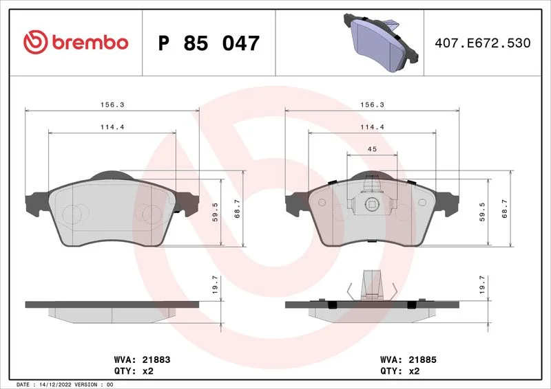 Sada brzdových platničiek, kotúčová brzda BREMBO P 85 047
