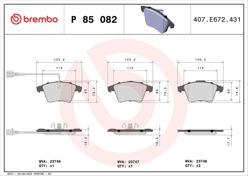 Sada brzdových platničiek, kotúčová brzda BREMBO P 85 082