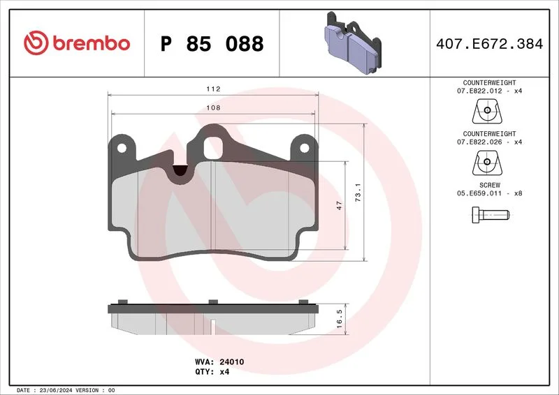 Sada brzdových platničiek, kotúčová brzda BREMBO P 85 088