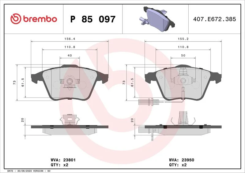 Sada brzdových platničiek, kotúčová brzda BREMBO P 85 097