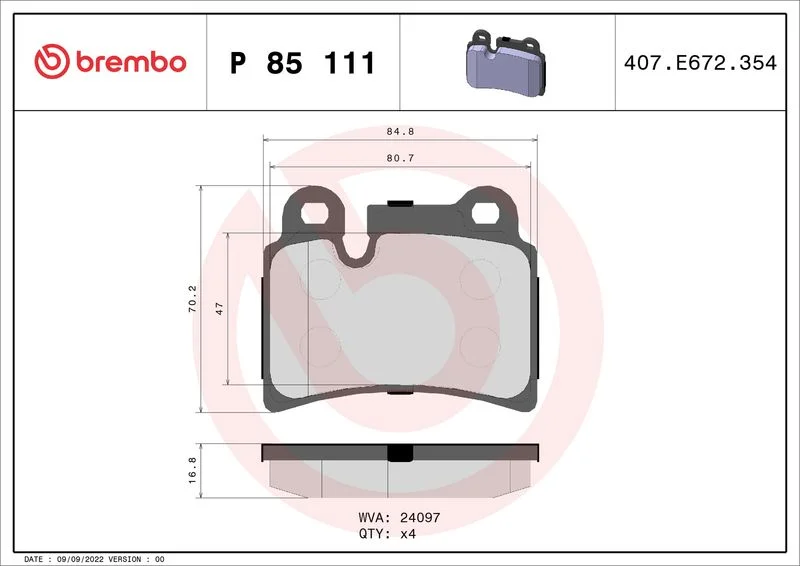 Sada brzdových platničiek, kotúčová brzda BREMBO P 85 111