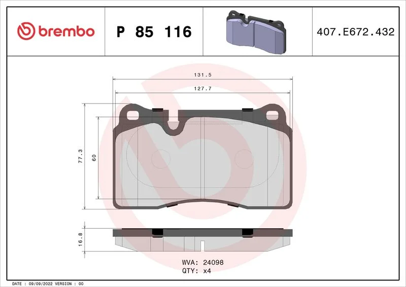 Sada brzdových platničiek, kotúčová brzda BREMBO P 85 116