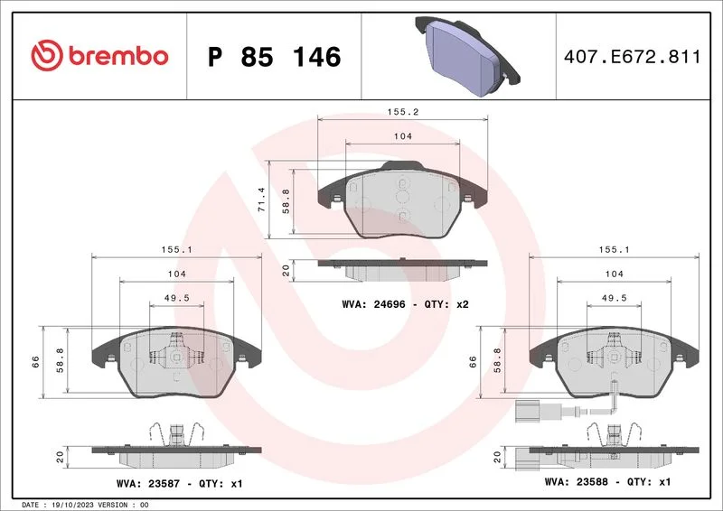 Sada brzdových platničiek, kotúčová brzda BREMBO P 85 146X
