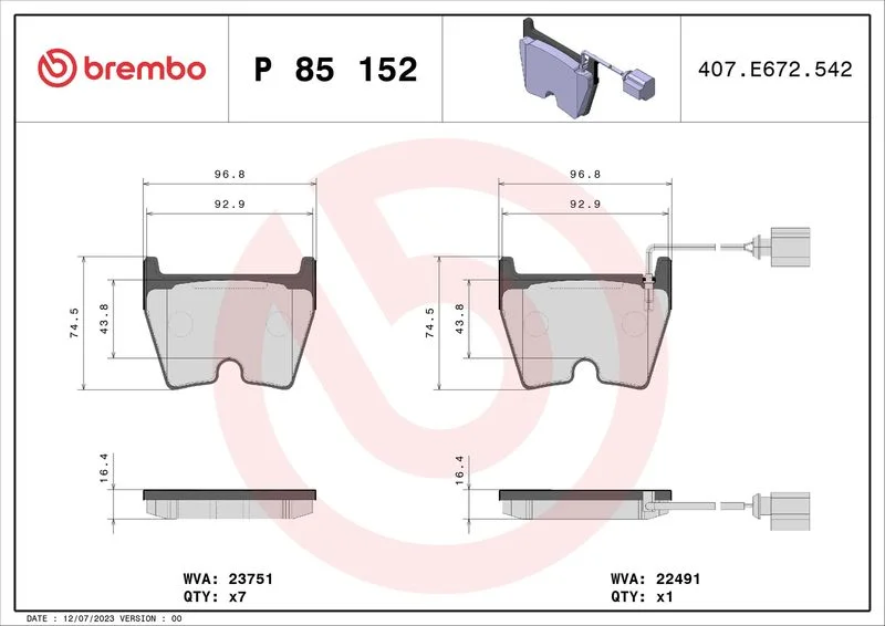 Sada brzdových platničiek, kotúčová brzda BREMBO P 85 152