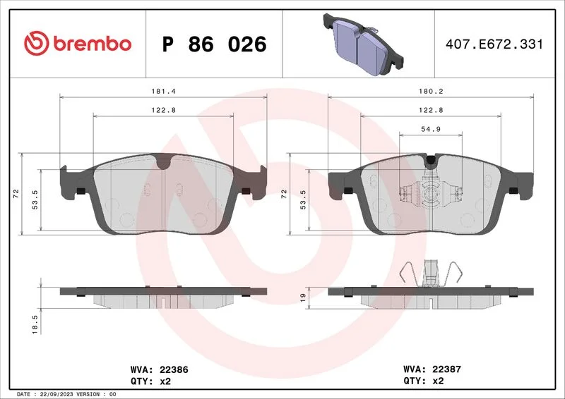 Sada brzdových platničiek, kotúčová brzda BREMBO P 86 026
