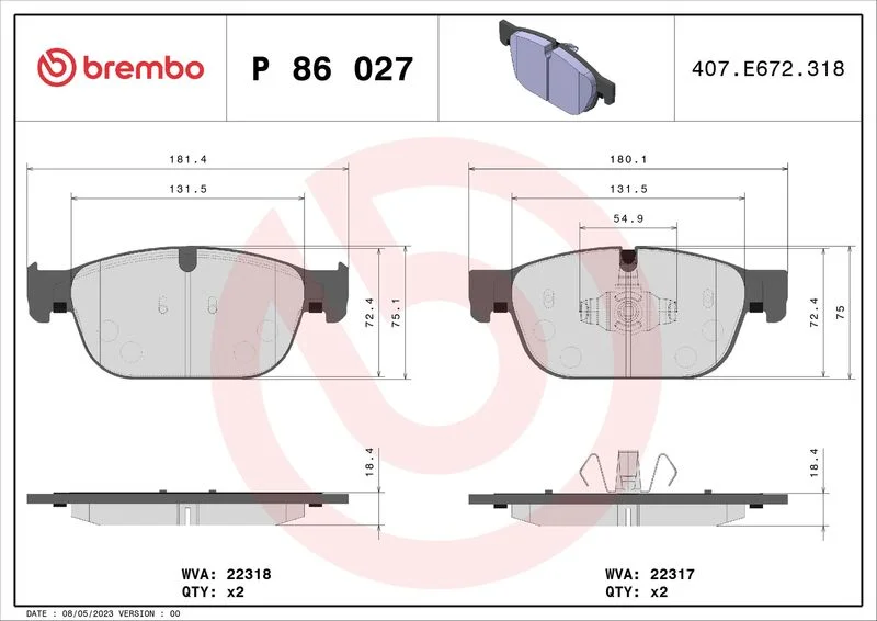 Sada brzdových platničiek, kotúčová brzda BREMBO P 86 027