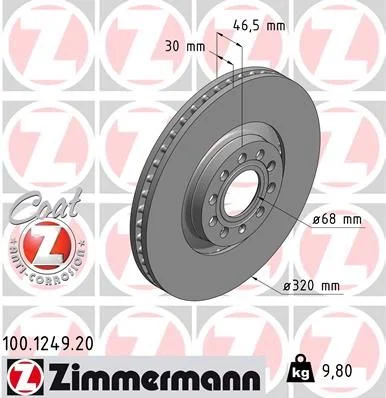 Brake Disc ZIMMERMANN 100.1249.20