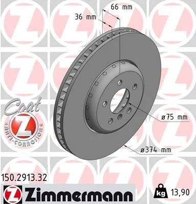 Stabdžių diskas ZIMMERMANN 150.2913.32