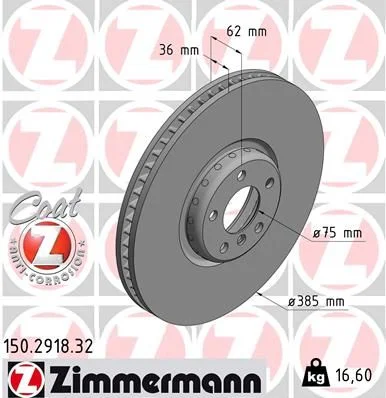 Stabdžių diskas ZIMMERMANN 150.2918.32