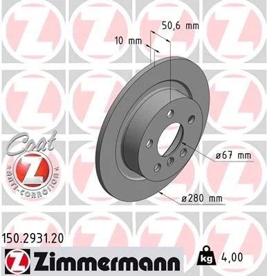 Stabdžių diskas ZIMMERMANN 150.2931.20
