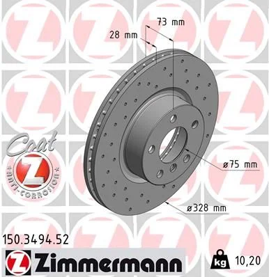 Stabdžių diskas ZIMMERMANN 150.3494.52