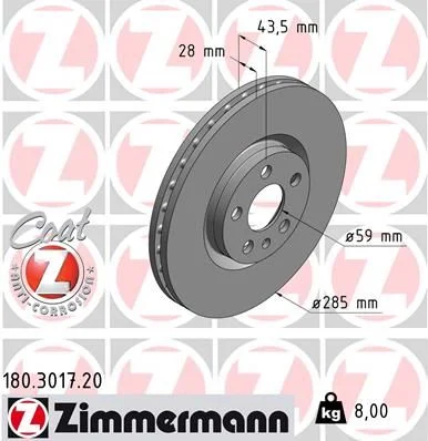 Brake Disc ZIMMERMANN 180.3017.20
