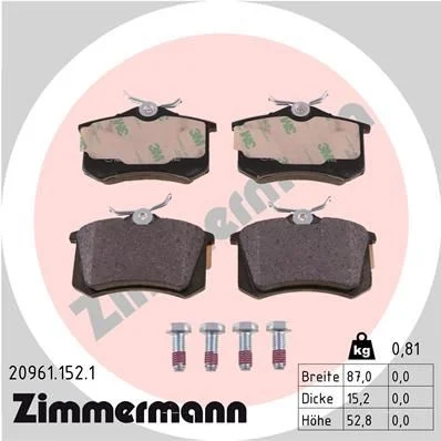 Stabdžių trinkelių rinkinys, diskinis stabdys ZIMMERMANN 20961.152.1
