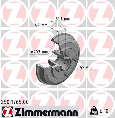 Brzdový bubon ZIMMERMANN 250.1765.00
