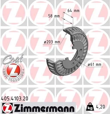 Brzdový bubon ZIMMERMANN 405.4103.20