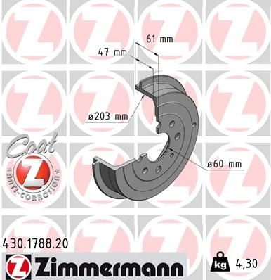 Brzdový bubon ZIMMERMANN 430.1788.20