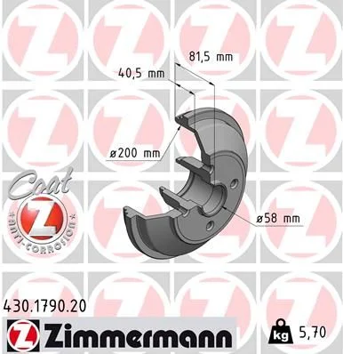 Brzdový bubon ZIMMERMANN 430.1790.20