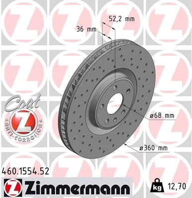 Stabdžių diskas ZIMMERMANN 460.1554.52
