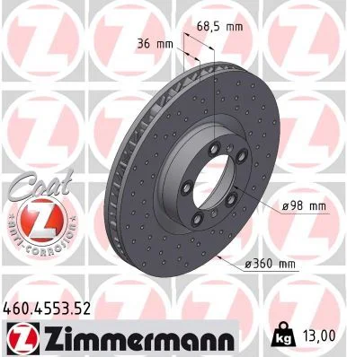 Stabdžių diskas ZIMMERMANN 460.4553.52