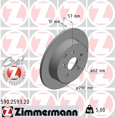 Stabdžių diskas ZIMMERMANN 590.2593.20