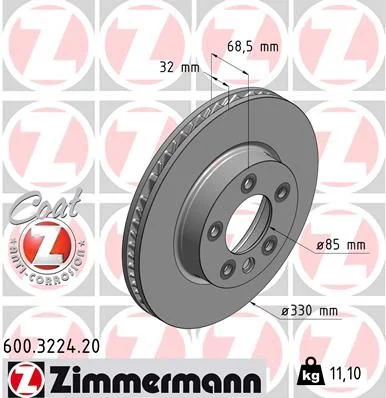 Stabdžių diskas ZIMMERMANN 600.3224.20