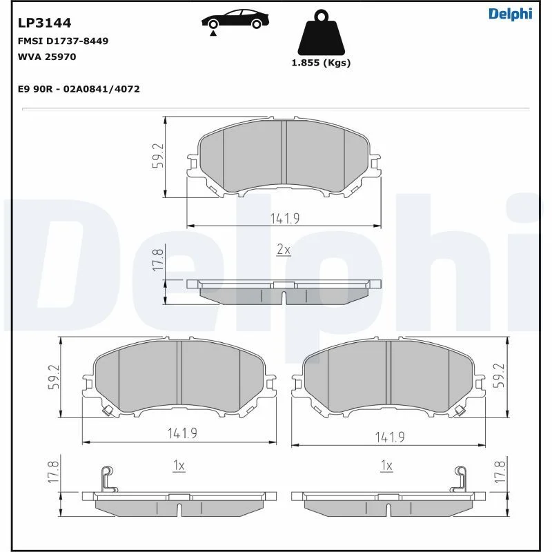 Brake Pad Set, disc brake DELPHI LP3144