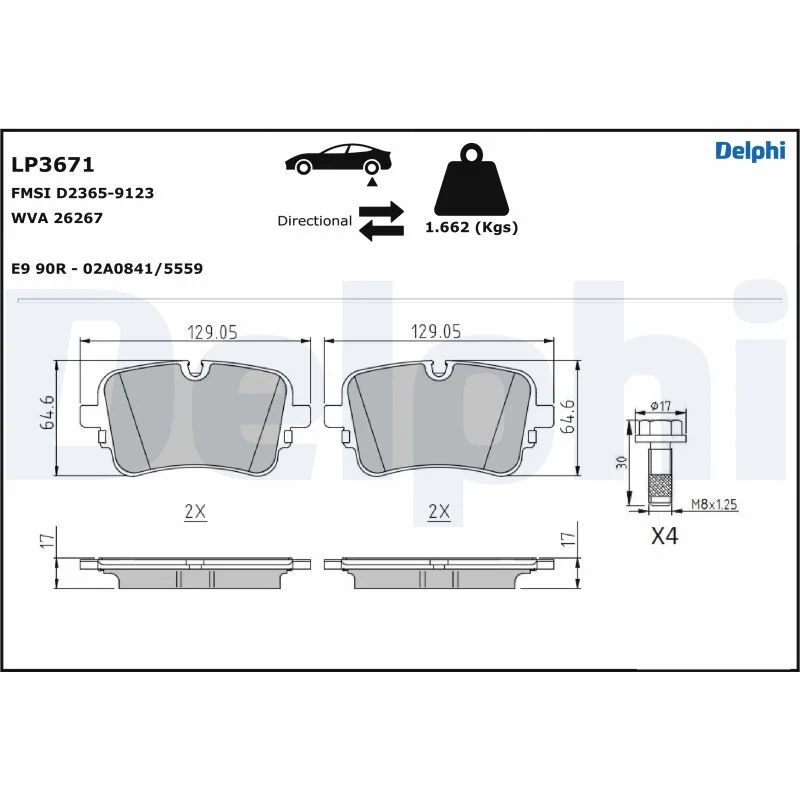 Sada brzdových platničiek, kotúčová brzda DELPHI LP3671