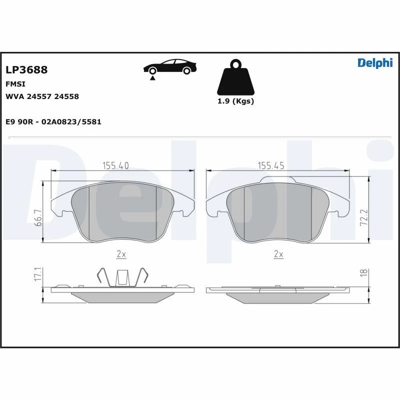 Brake Pad Set, disc brake DELPHI LP3688