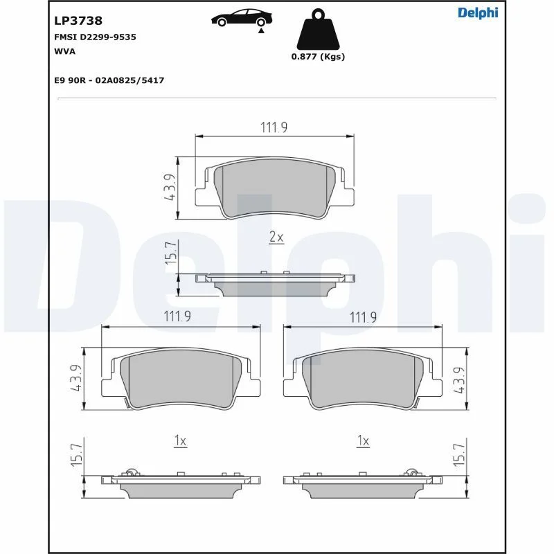 Brake Pad Set, disc brake DELPHI LP3738