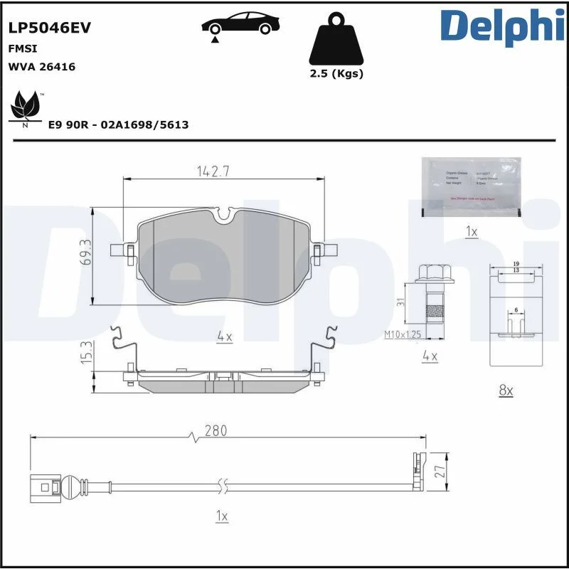 Brake Pad Set, disc brake DELPHI LP5046EV