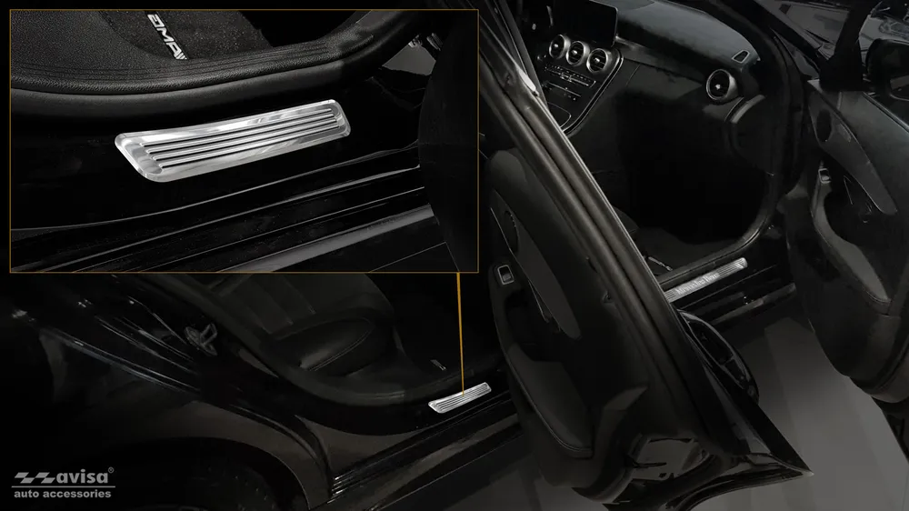 Rear Door Sills (2 Pcs) MERCEDES C Class W205 / S205 2014-2019, FL2019-> / MERCEDES C Class W206 2021-> (silver mirror) AVISA 2/13010